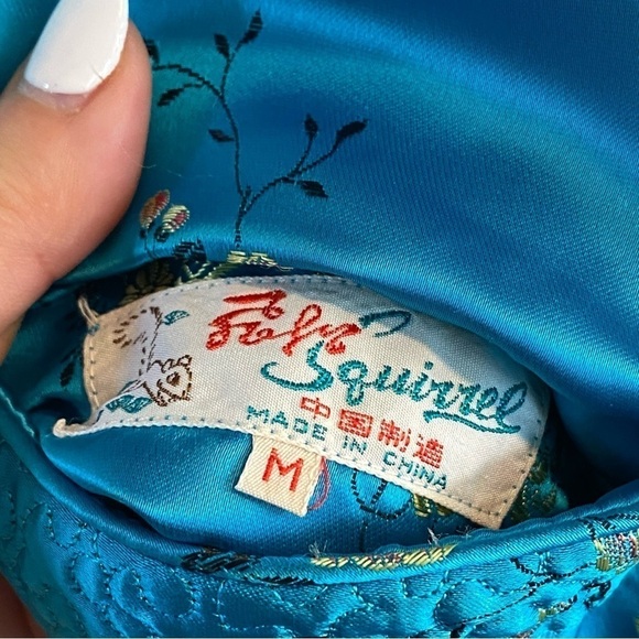 SOLZ SQUIRREL Chinese Reversible Vintage Quilted Floral Jacket Tesl Blue Gold M - Picture 11 of 11